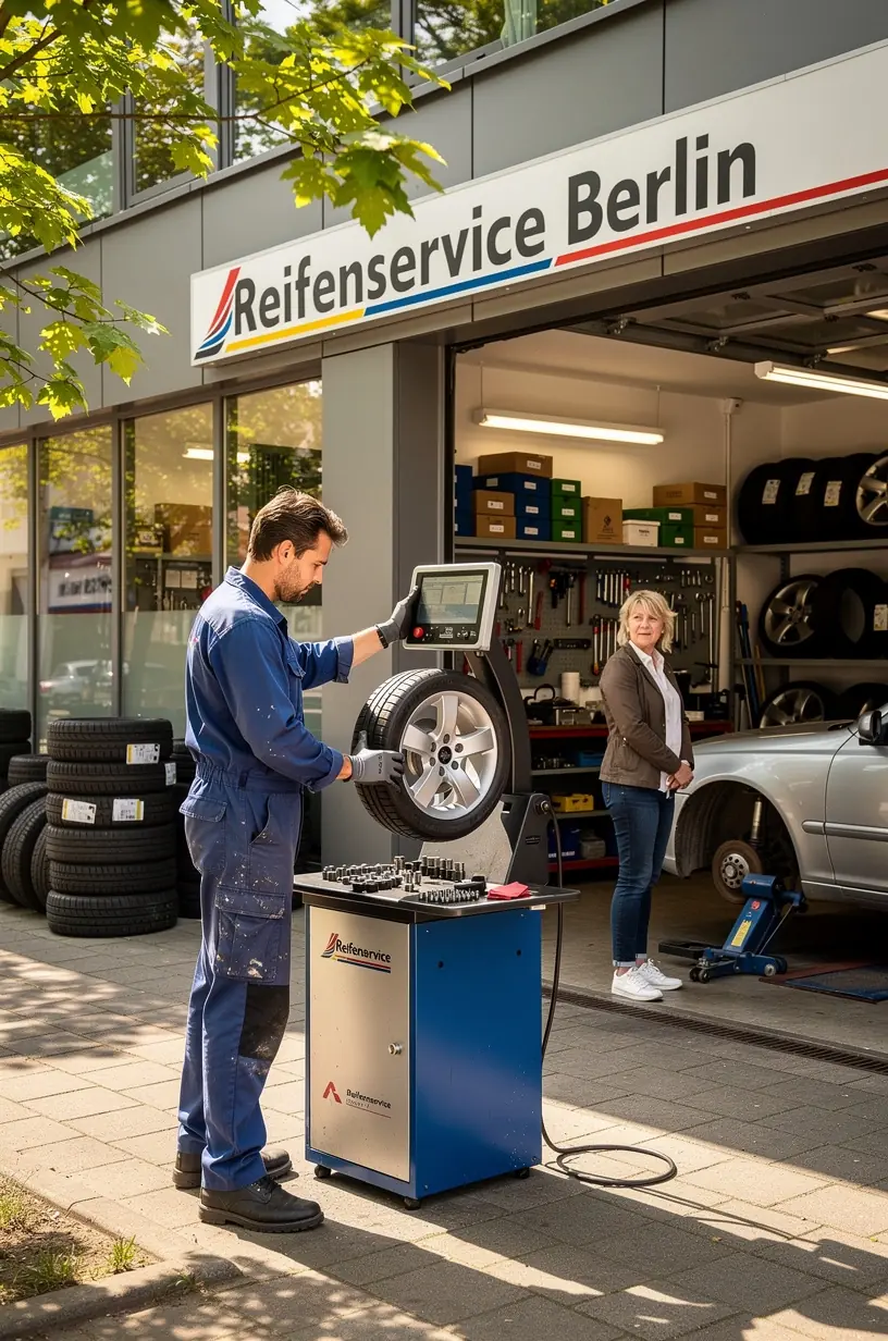 Lagerraum mit ordentlich gestapelten Sommer- und Winterreifen in Reifenservicezentrum